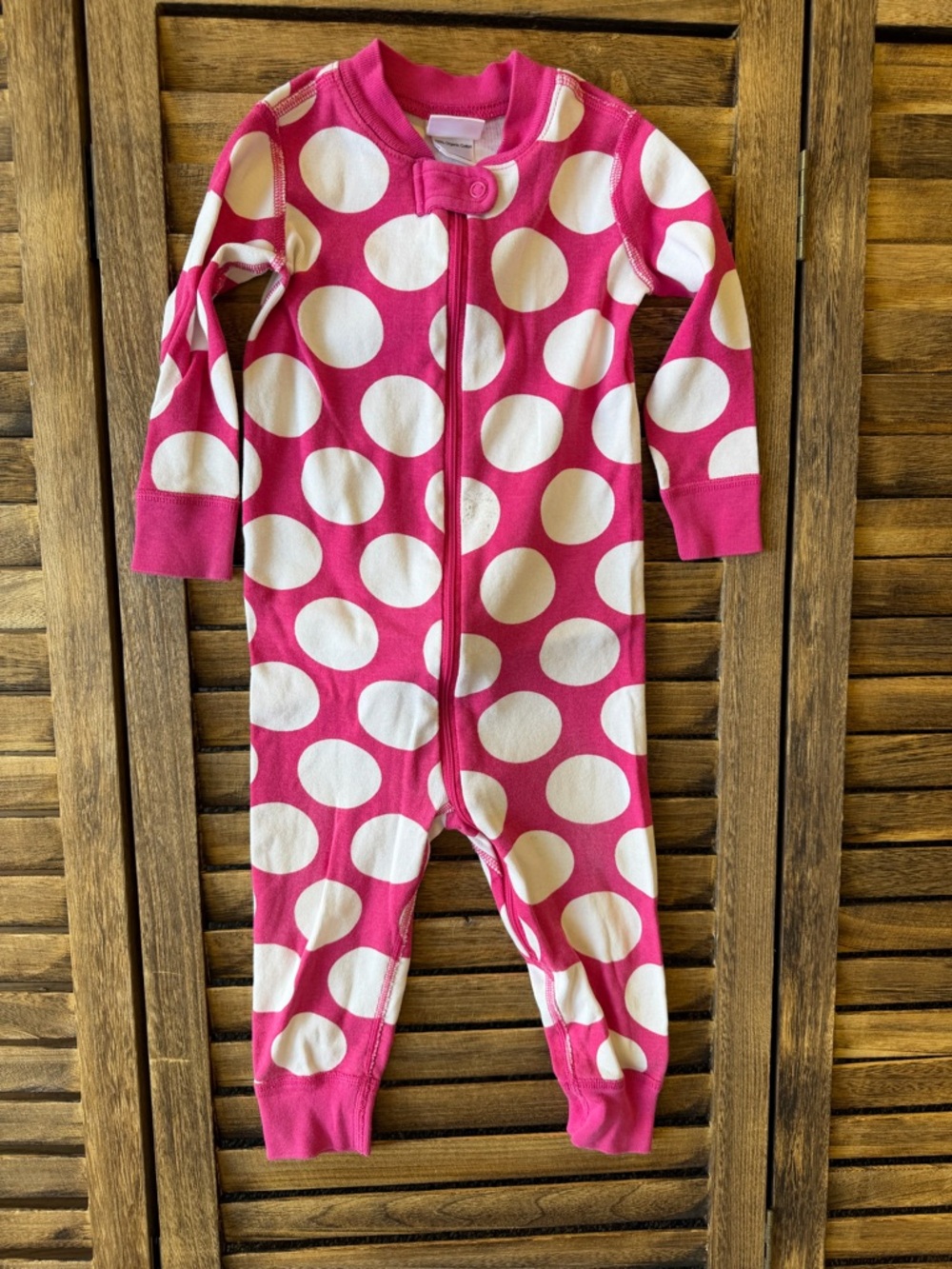 Hanna Andersson Hot Pink and White Polka-Dot Zip Footed Pajamas 18-24 Months